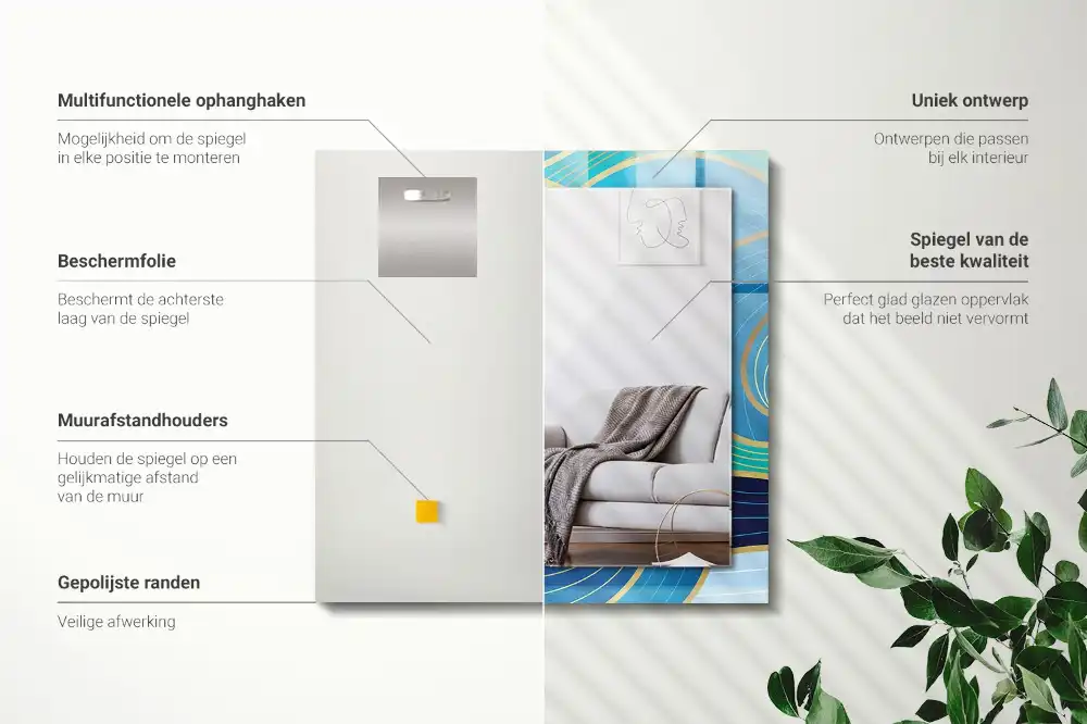 Pravokotne ogledalo s potiskanim okvirjem Modri ​​vzorci valov