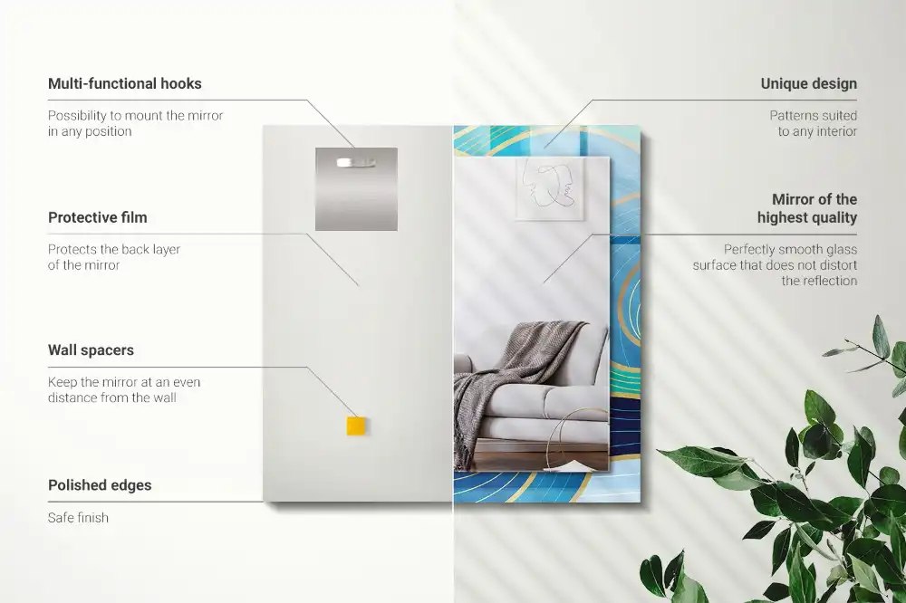 Pravokotne ogledalo s potiskanim okvirjem Modri ​​vzorci valov