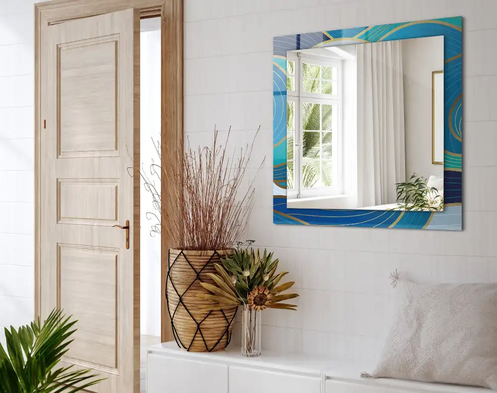 Pravokotne ogledalo s potiskanim okvirjem Modri ​​vzorci valov