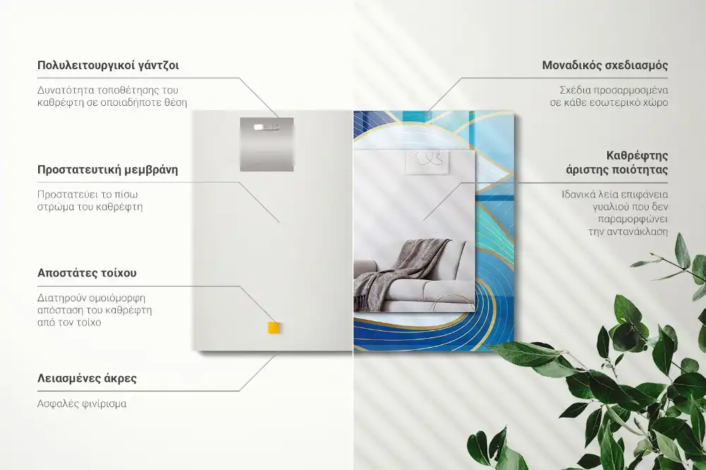 Pravokotne ogledalo s potiskanim okvirjem Modri ​​vzorci valov