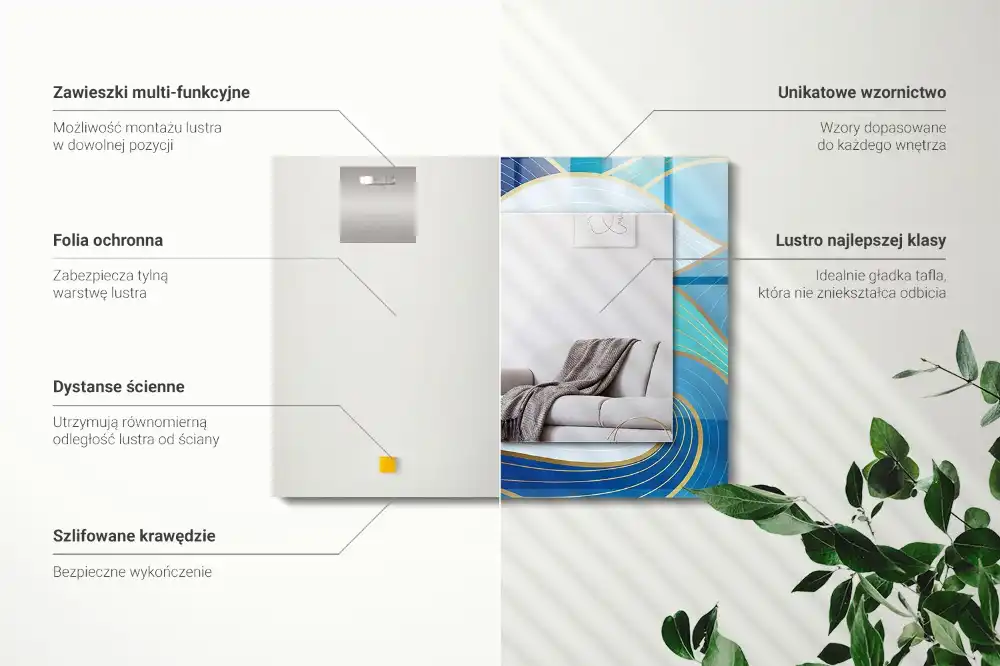 Pravokotne ogledalo s potiskanim okvirjem Modri ​​vzorci valov