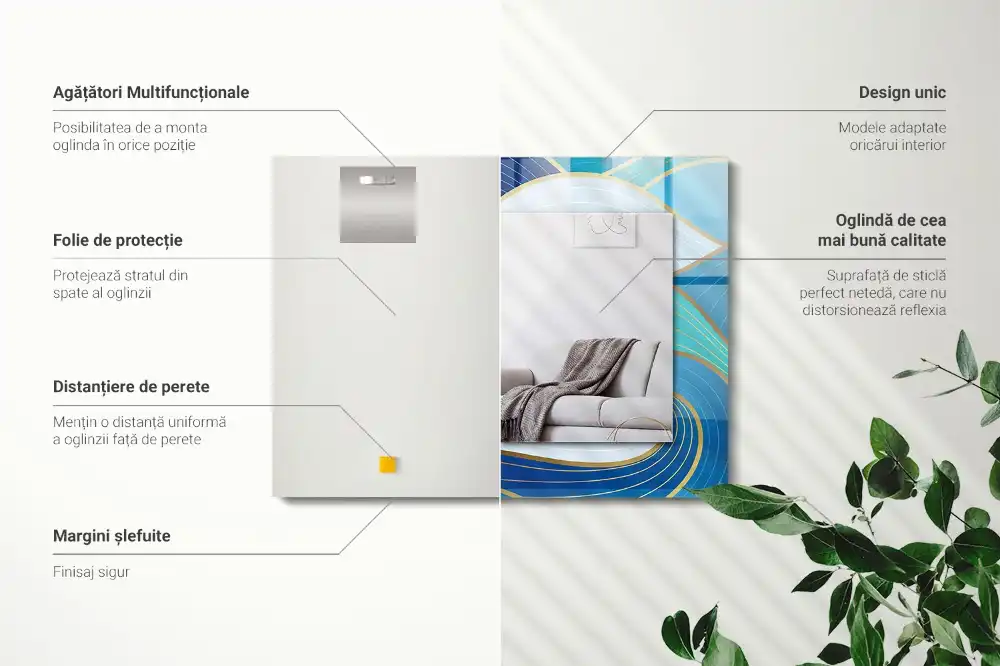 Pravokotne ogledalo s potiskanim okvirjem Modri ​​vzorci valov