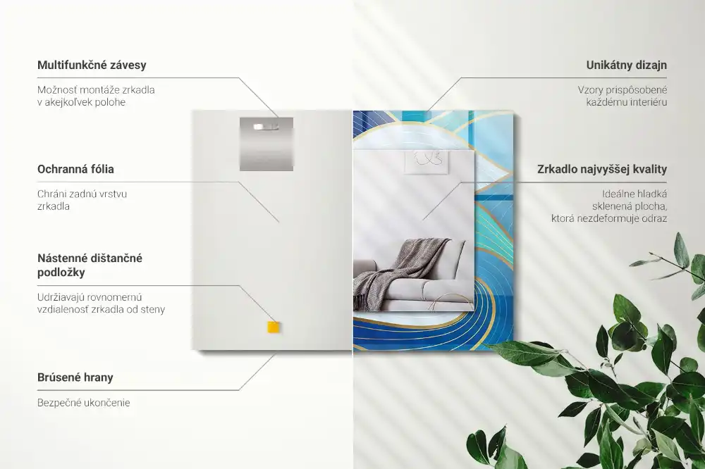 Pravokotne ogledalo s potiskanim okvirjem Modri ​​vzorci valov