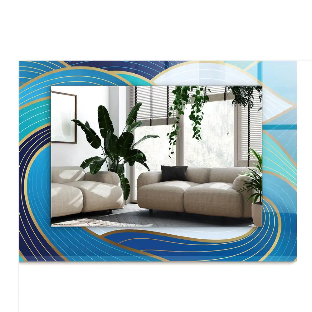 Pravokotne ogledalo s potiskanim okvirjem Modri ​​vzorci valov