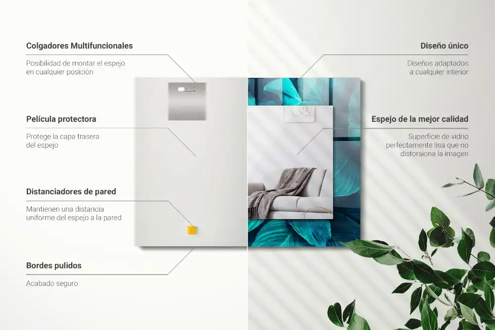 Pravokotne okrasno ogledalo Zeleni listi