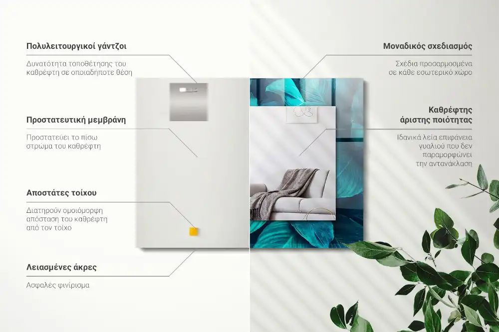 Pravokotne okrasno ogledalo Zeleni listi