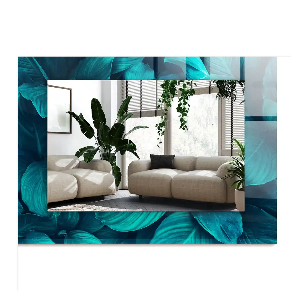 Pravokotne okrasno ogledalo Zeleni listi