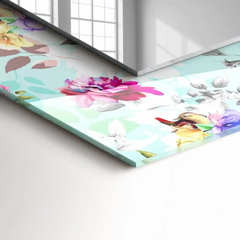 Tiskano pravokotne ogledalo Cvetje in ptice