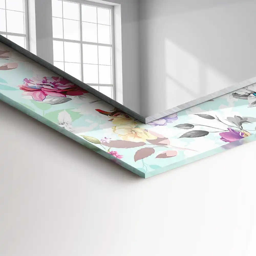 Tiskano pravokotne ogledalo Cvetje in ptice