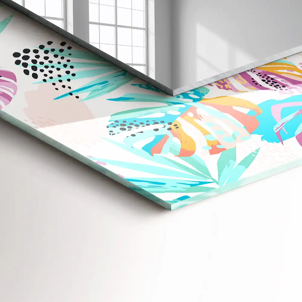 Pravokotne okrasno ogledalo Barviti tropski listi