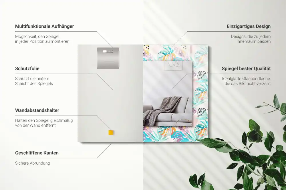 Pravokotne okrasno ogledalo Barviti tropski listi