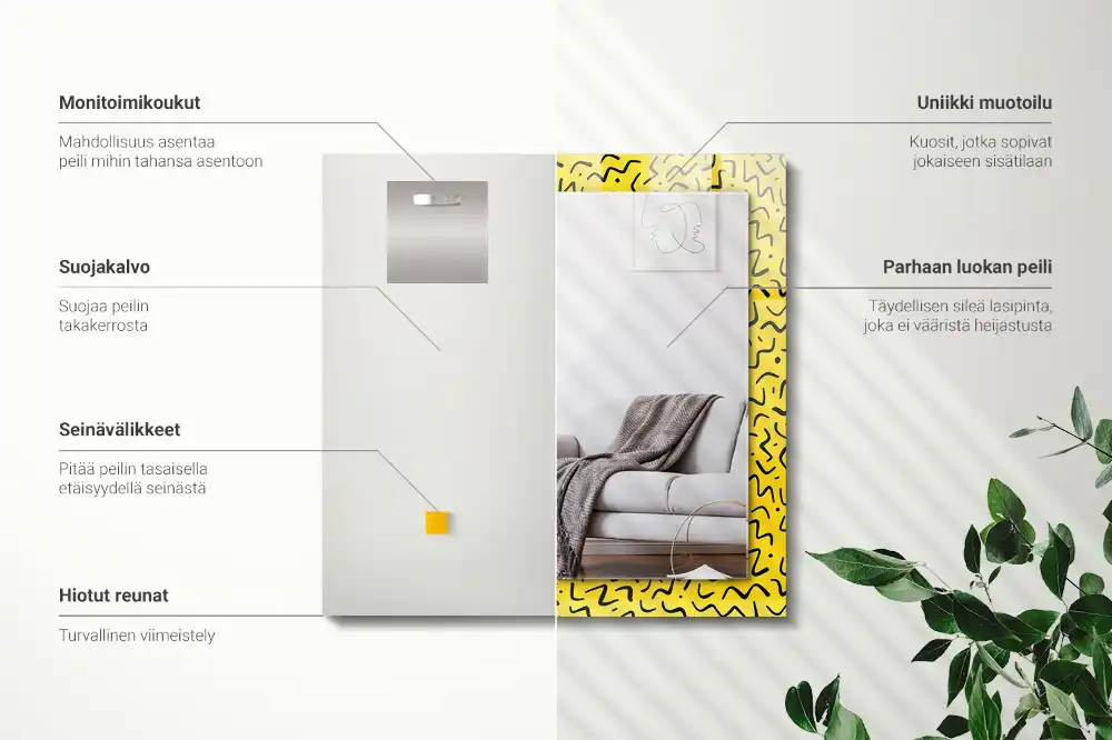 Tiskano pravokotne ogledalo Rumen abstraktni vzorec