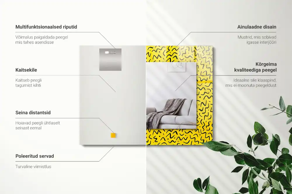 Tiskano pravokotne ogledalo Rumen abstraktni vzorec