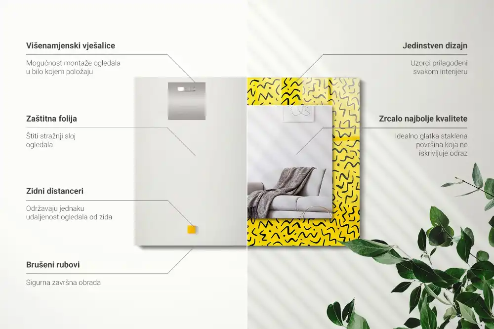 Tiskano pravokotne ogledalo Rumen abstraktni vzorec