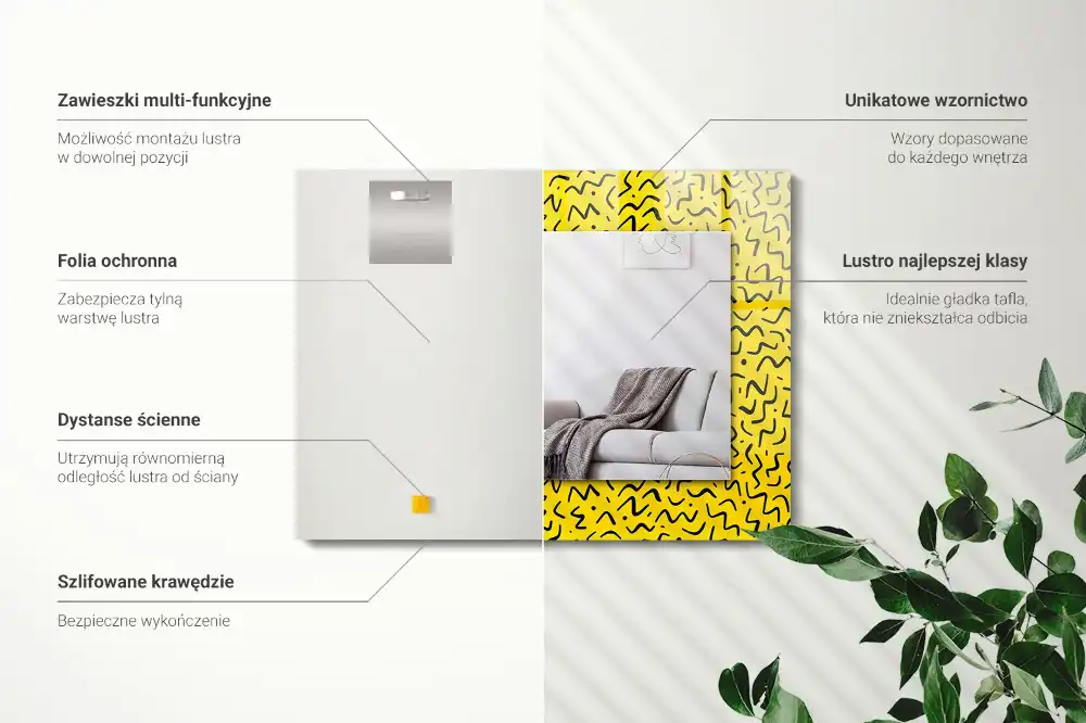 Tiskano pravokotne ogledalo Rumen abstraktni vzorec