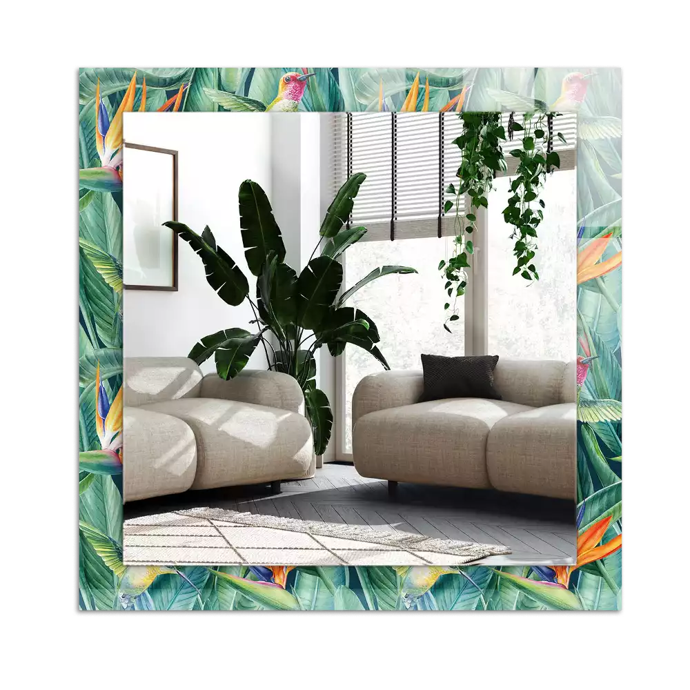 Pravokotne ogledalo s potiskanim okvirjem Kolibriji in rože