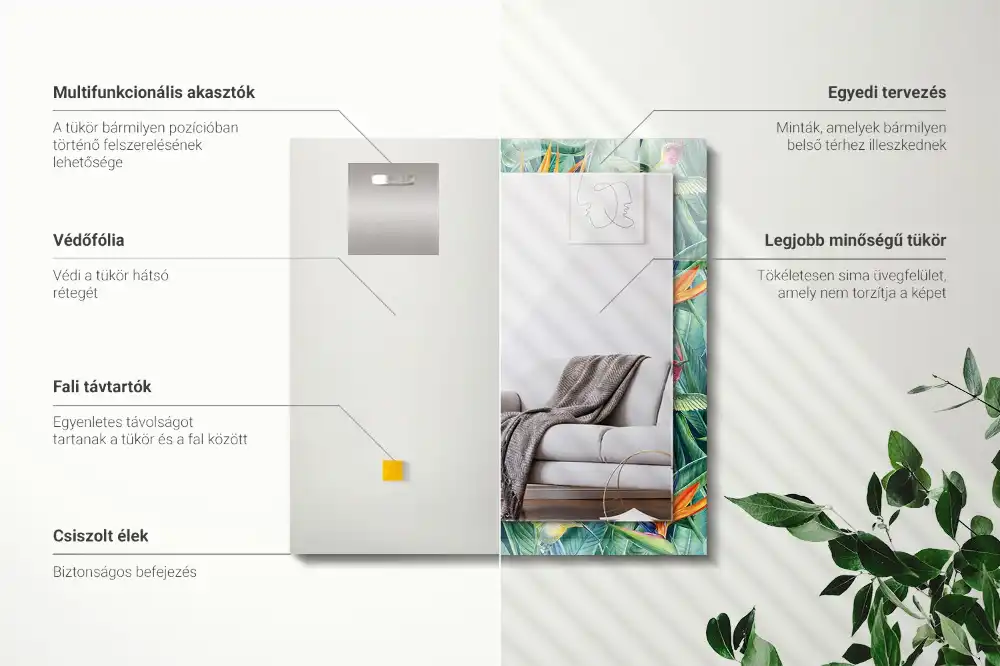 Pravokotne ogledalo s potiskanim okvirjem Kolibriji in rože