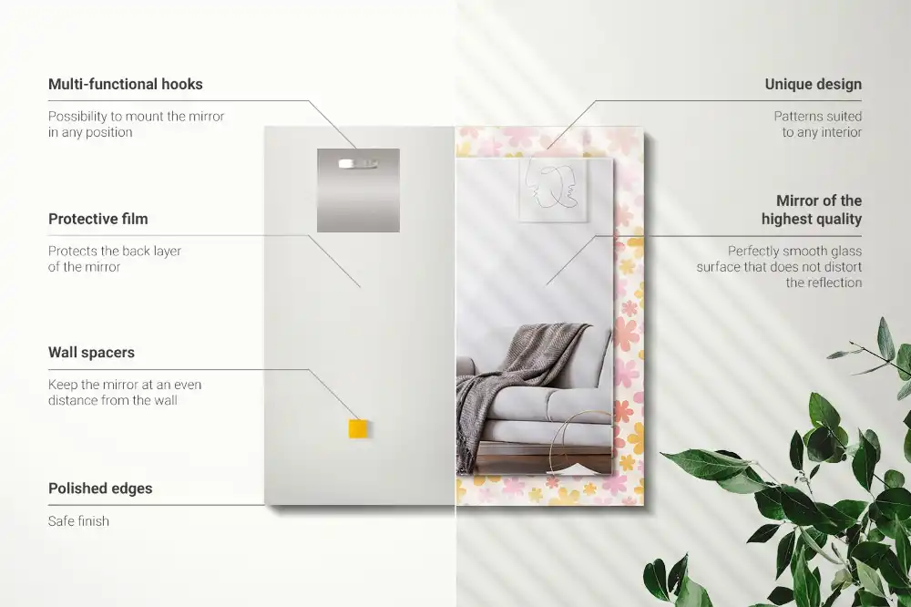 Pravokotne okrasno ogledalo Cvetlični vzorec