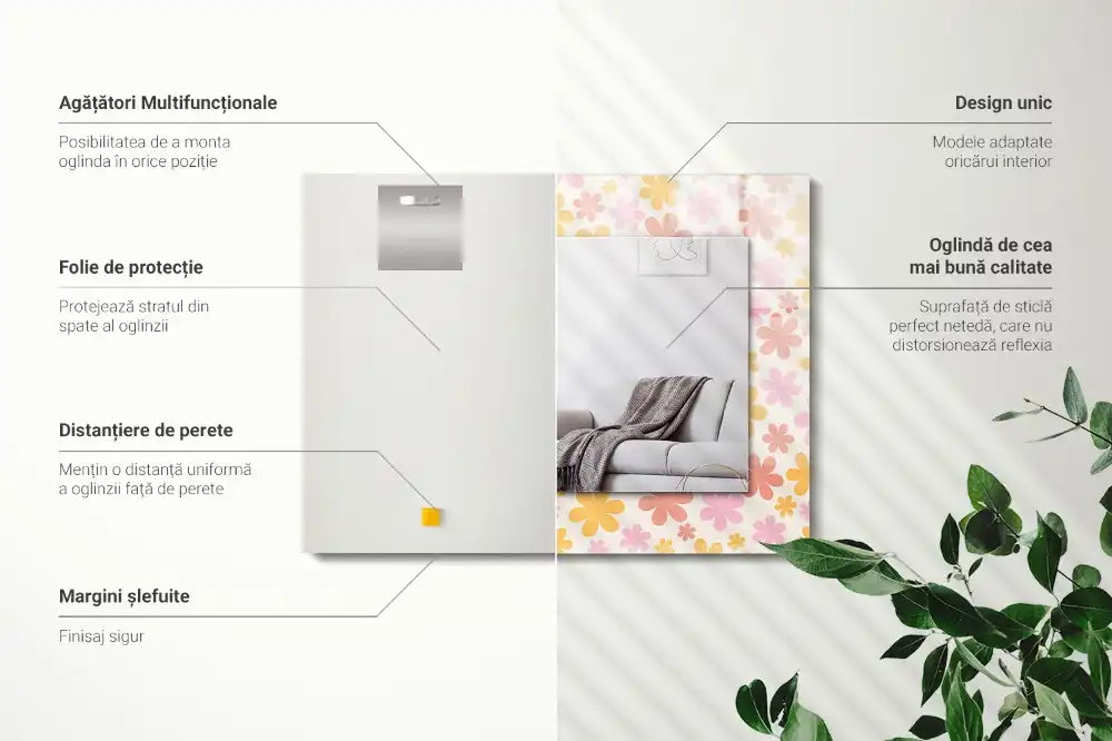 Pravokotne okrasno ogledalo Cvetlični vzorec