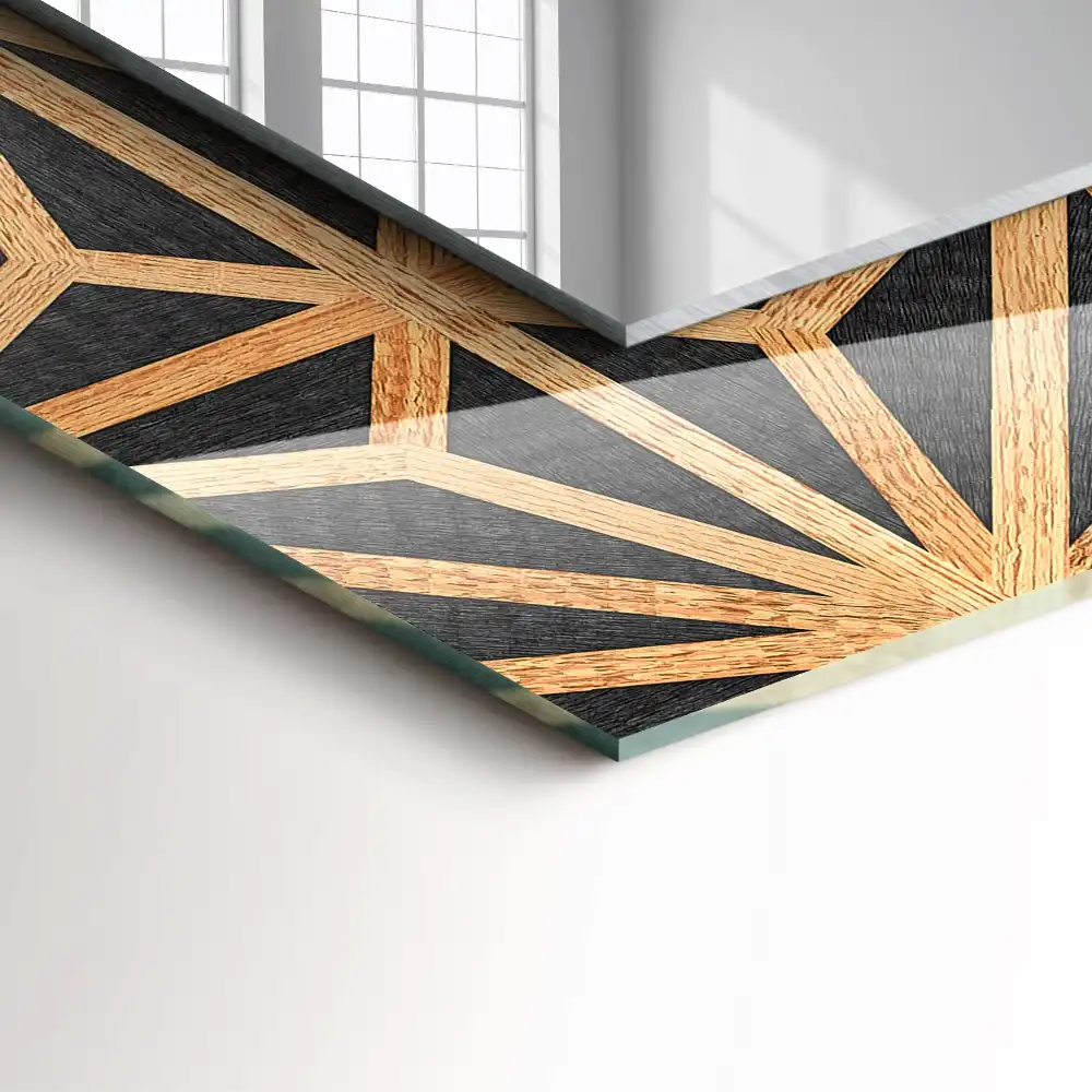 Tiskano pravokotne ogledalo Leseni geometrijski vzorec