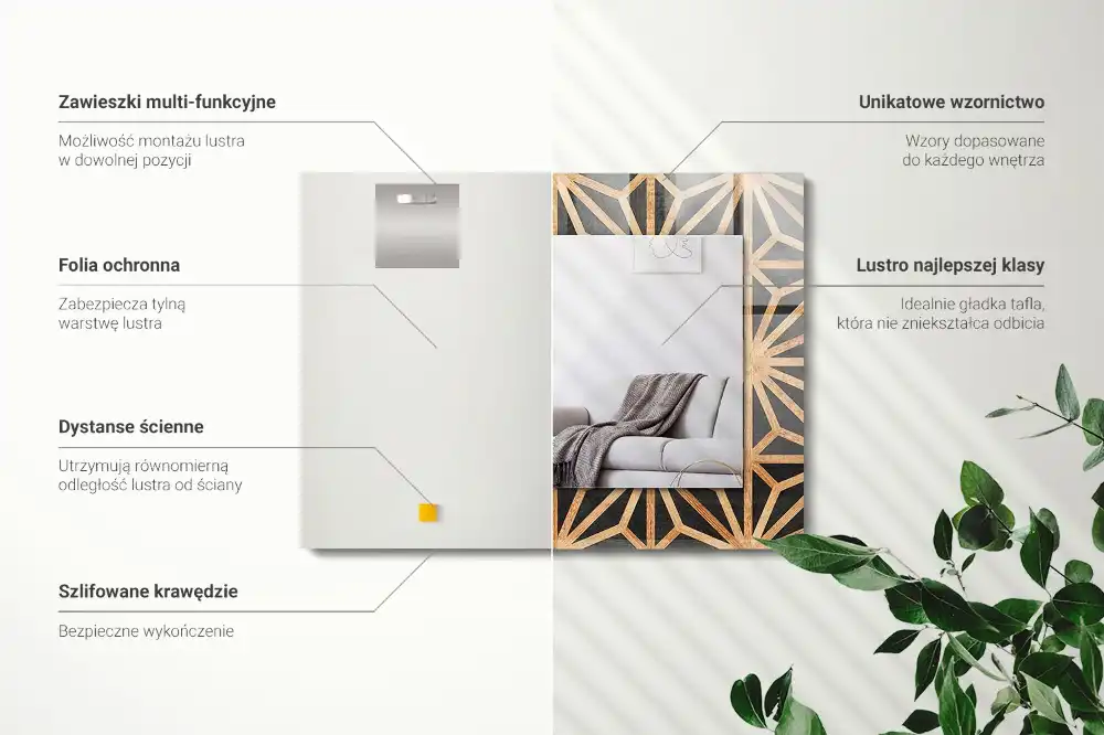 Tiskano pravokotne ogledalo Leseni geometrijski vzorec