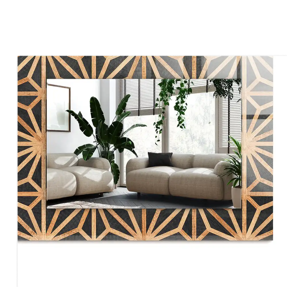 Tiskano pravokotne ogledalo Leseni geometrijski vzorec