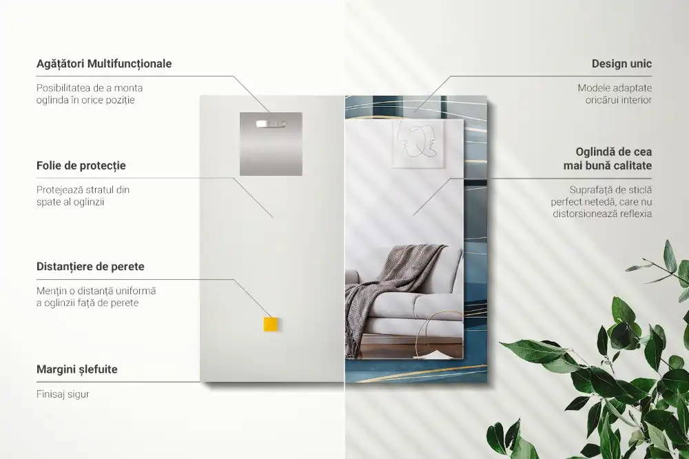 Pravokotne ogledalo s potiskanim okvirjem Abstraktne črte