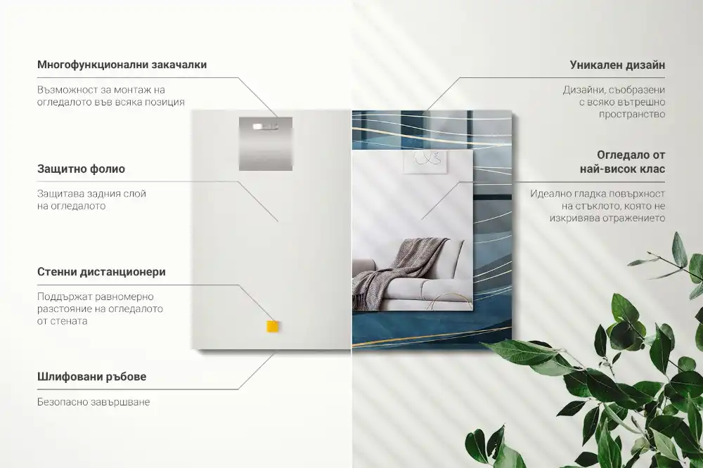 Pravokotne ogledalo s potiskanim okvirjem Abstraktne črte