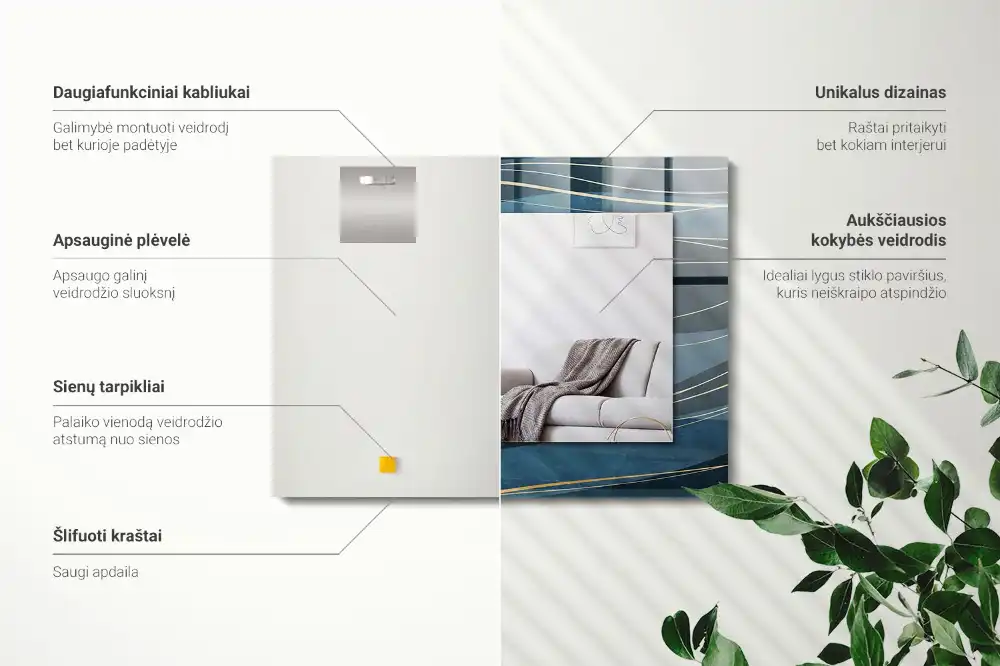 Pravokotne ogledalo s potiskanim okvirjem Abstraktne črte