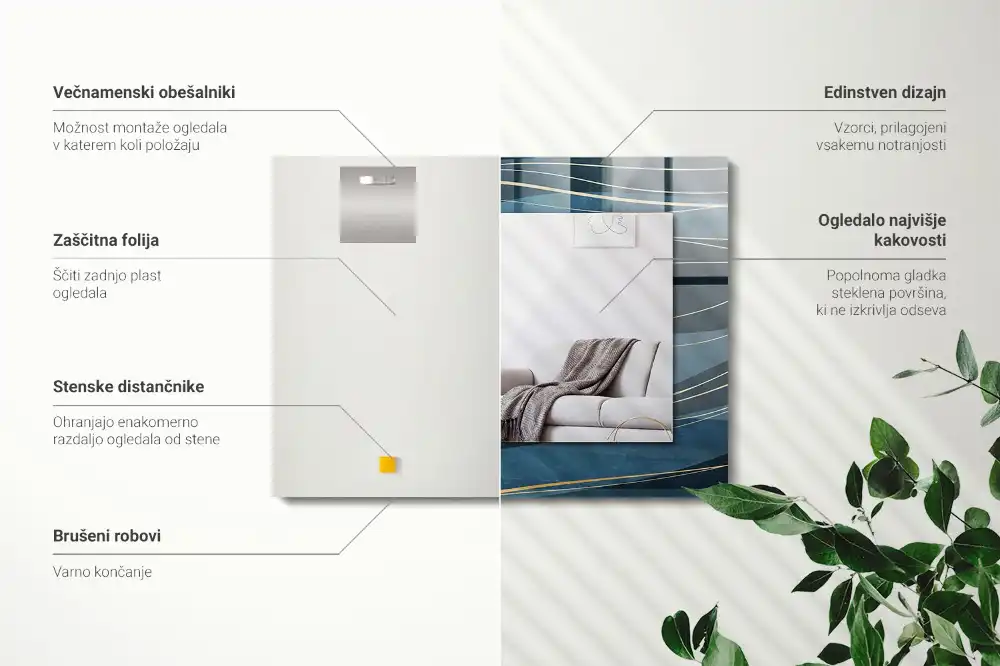 Pravokotne ogledalo s potiskanim okvirjem Abstraktne črte