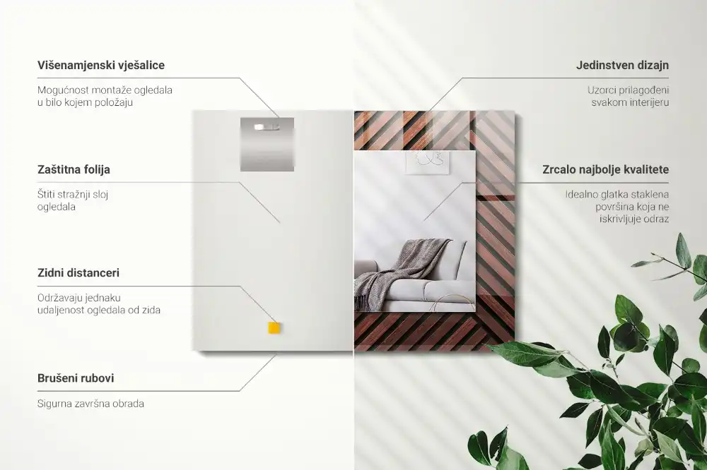 Pravokotne okrasno ogledalo Leseni diagonalni trakovi