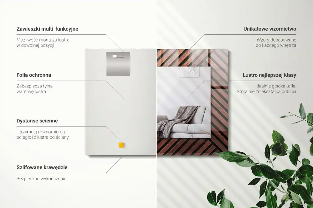 Pravokotne okrasno ogledalo Leseni diagonalni trakovi