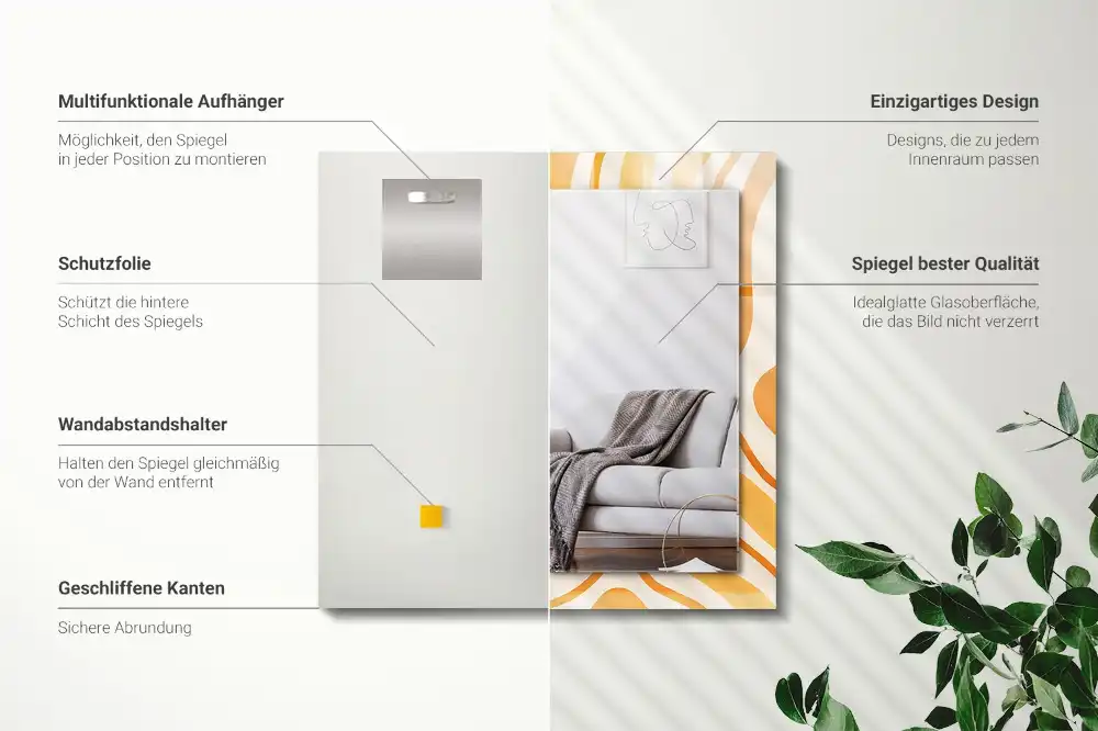 Tiskano pravokotne ogledalo Abstraktni oranžni vzorci