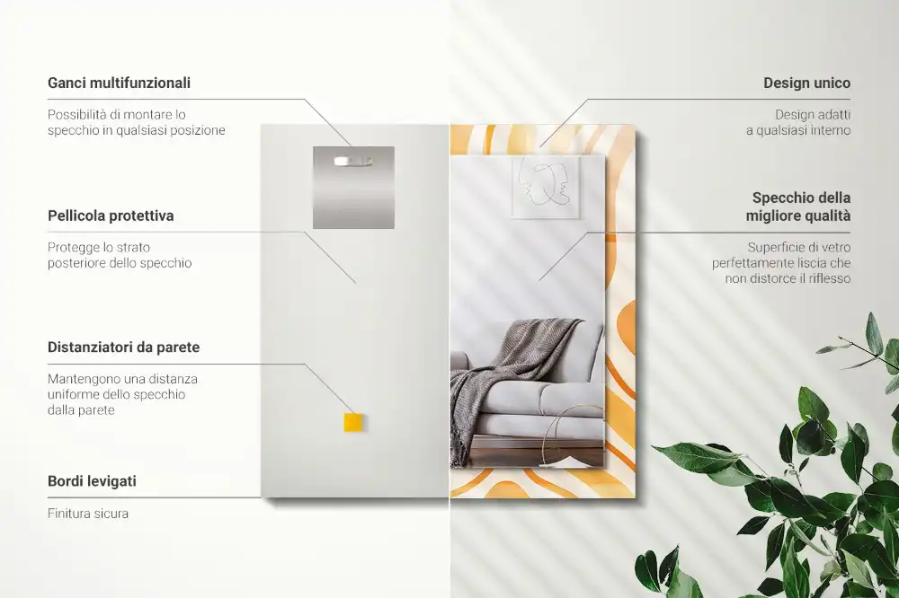 Tiskano pravokotne ogledalo Abstraktni oranžni vzorci