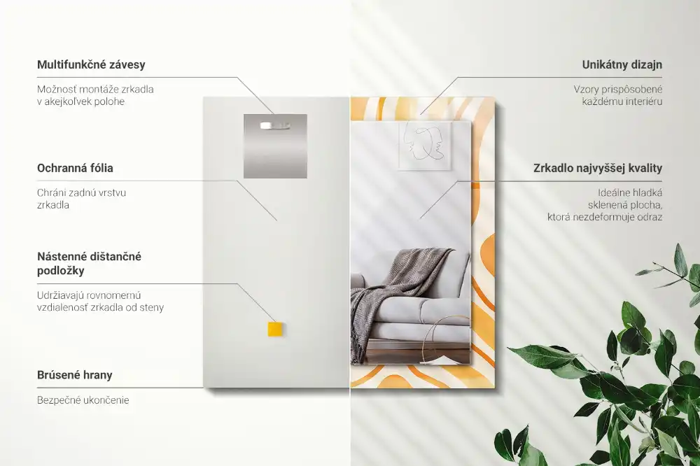 Tiskano pravokotne ogledalo Abstraktni oranžni vzorci