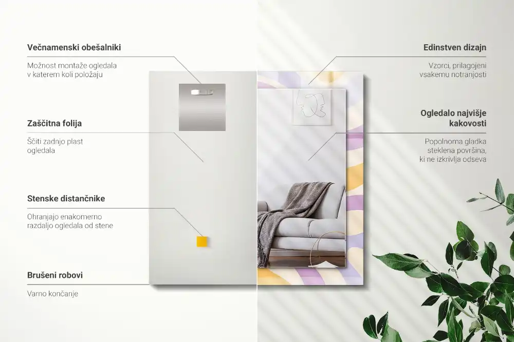 Pravokotne ogledalo s potiskanim okvirjem Abstraktni pisani vzorci