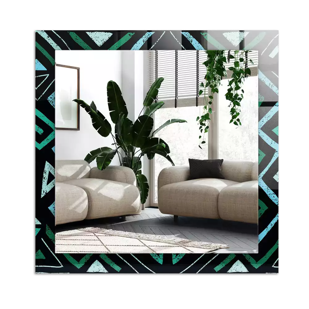 Pravokotne ogledalo s potiskanim okvirjem Geometrični turkizni vzorec