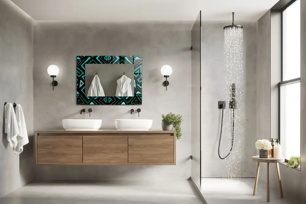 Pravokotne ogledalo s potiskanim okvirjem Geometrični turkizni vzorec