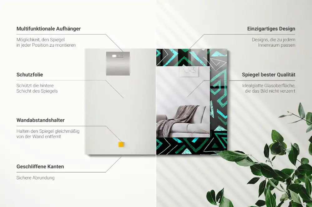 Pravokotne ogledalo s potiskanim okvirjem Geometrični turkizni vzorec