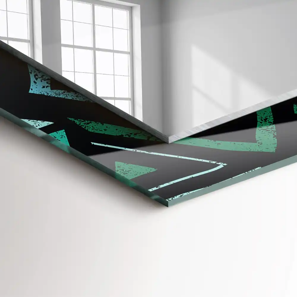 Pravokotne ogledalo s potiskanim okvirjem Geometrični turkizni vzorec