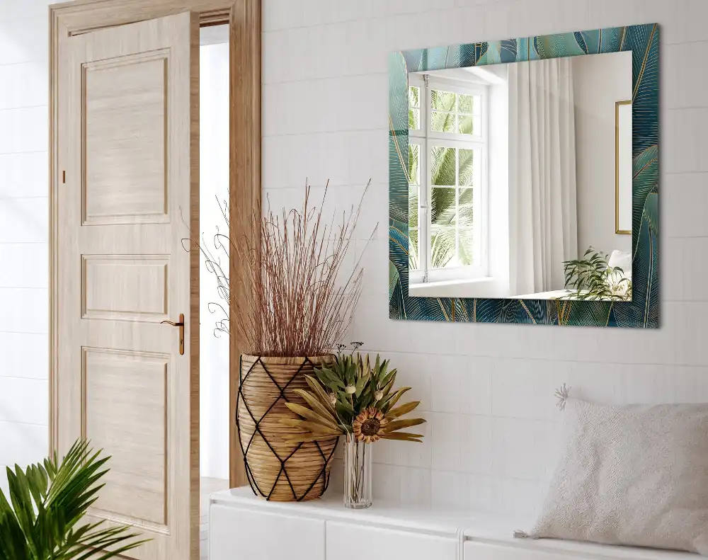 Pravokotne okrasno ogledalo Listne črte