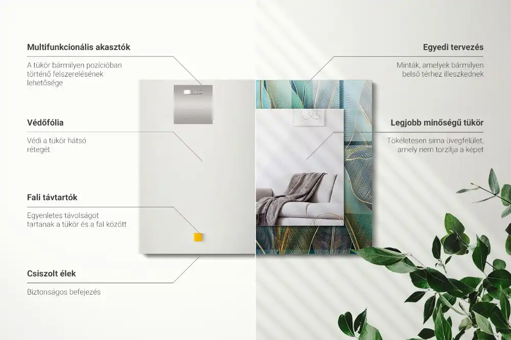 Pravokotne okrasno ogledalo Listne črte