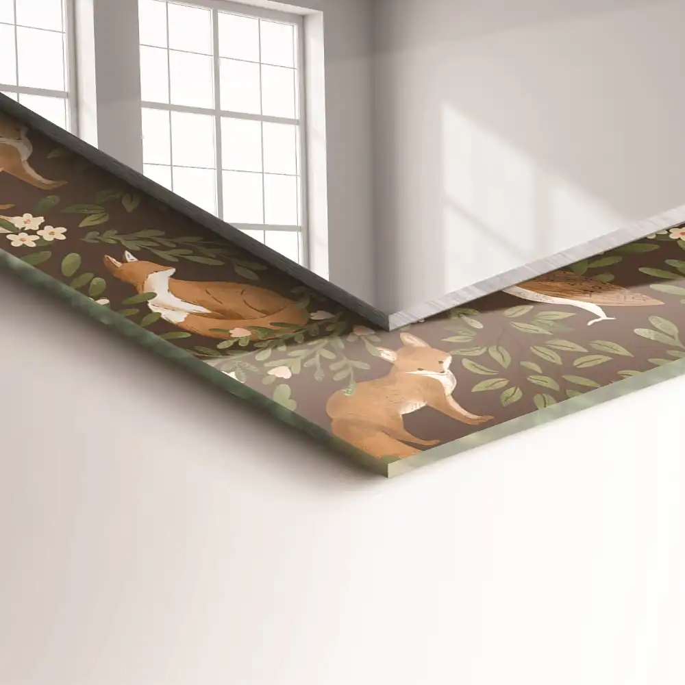 Pravokotne ogledalo s potiskanim okvirjem Lisica in sova