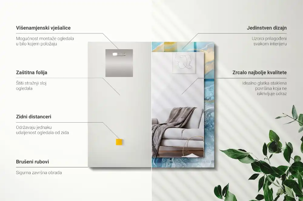 Tiskano pravokotne ogledalo Abstraktna marmorna smola