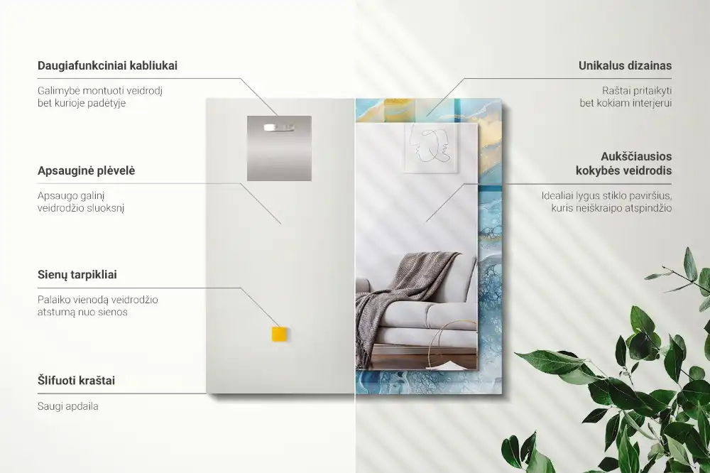 Tiskano pravokotne ogledalo Abstraktna marmorna smola