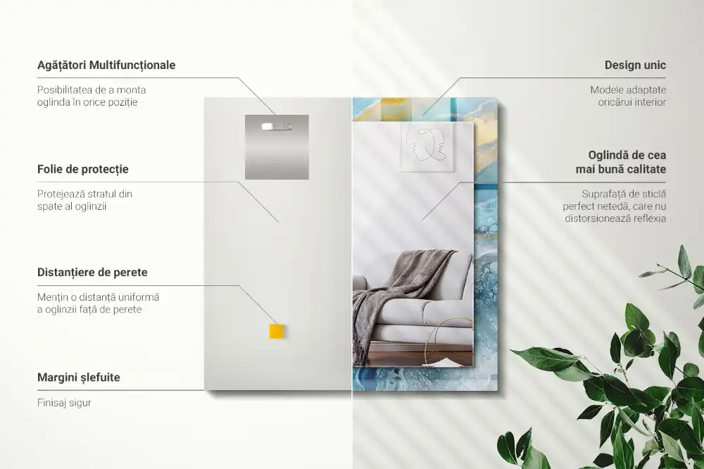 Tiskano pravokotne ogledalo Abstraktna marmorna smola