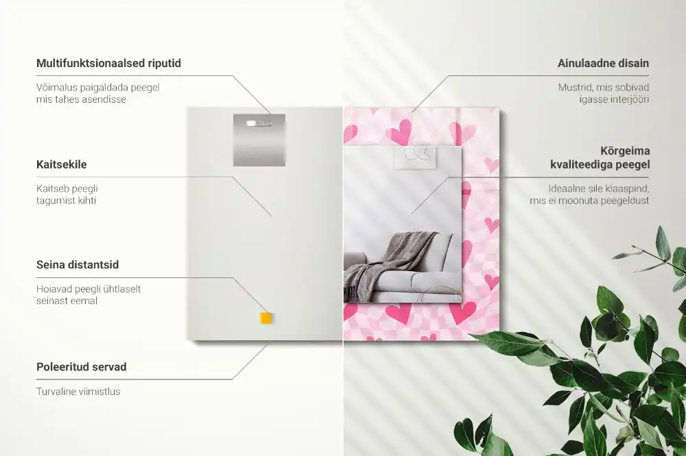 Pravokotne ogledalo s potiskanim okvirjem Rožnata srca