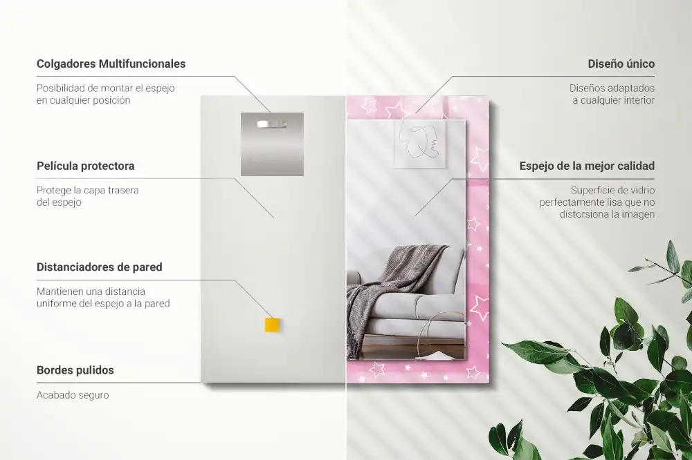 Pravokotne okrasno ogledalo Rožnate zvezde