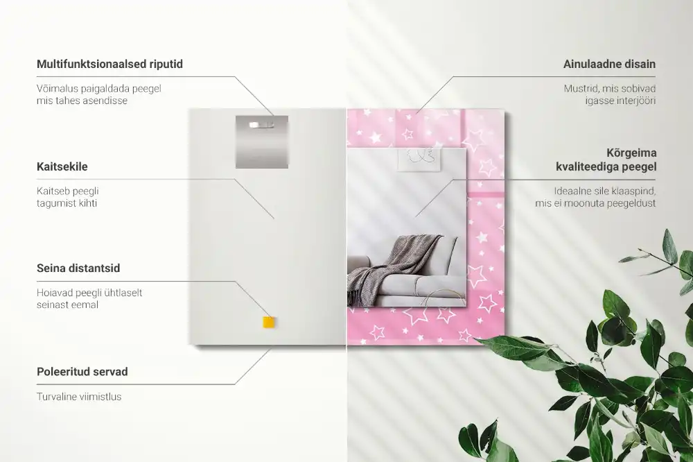 Pravokotne okrasno ogledalo Rožnate zvezde