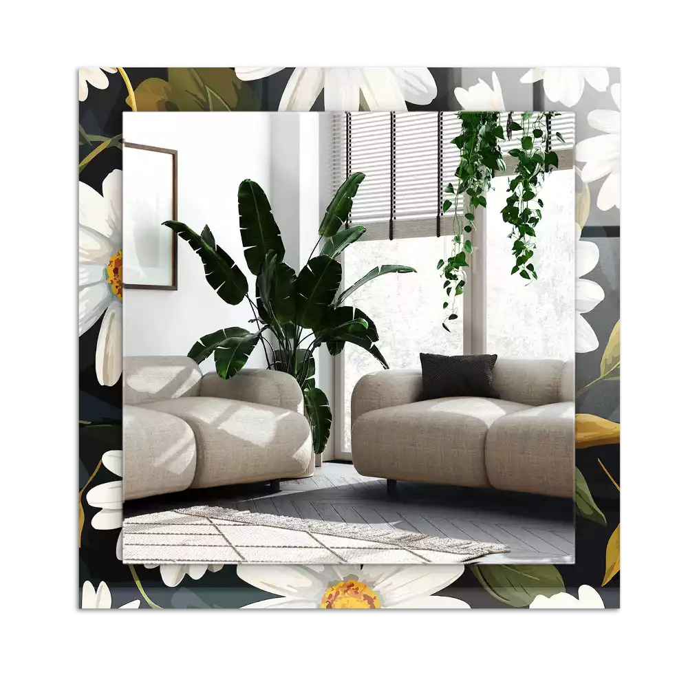 Tiskano pravokotne ogledalo Listi bele marjetice